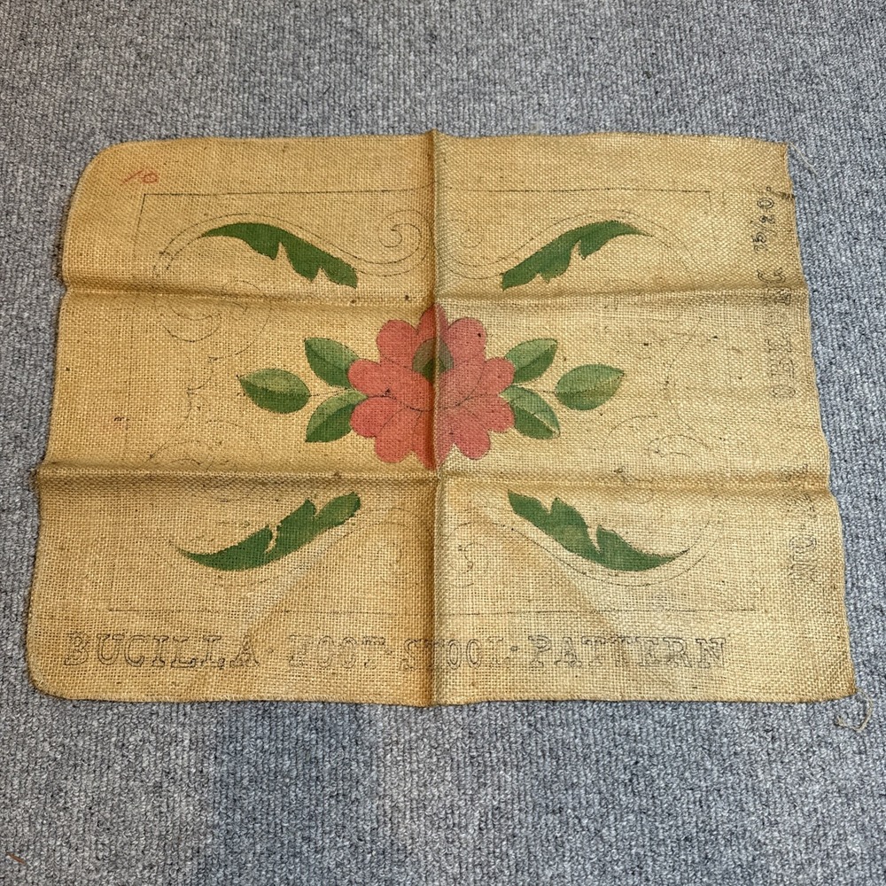 Vintage Bucilla Foot Stool Pattern 1212 HTF Floral Burlap 15 X 20"